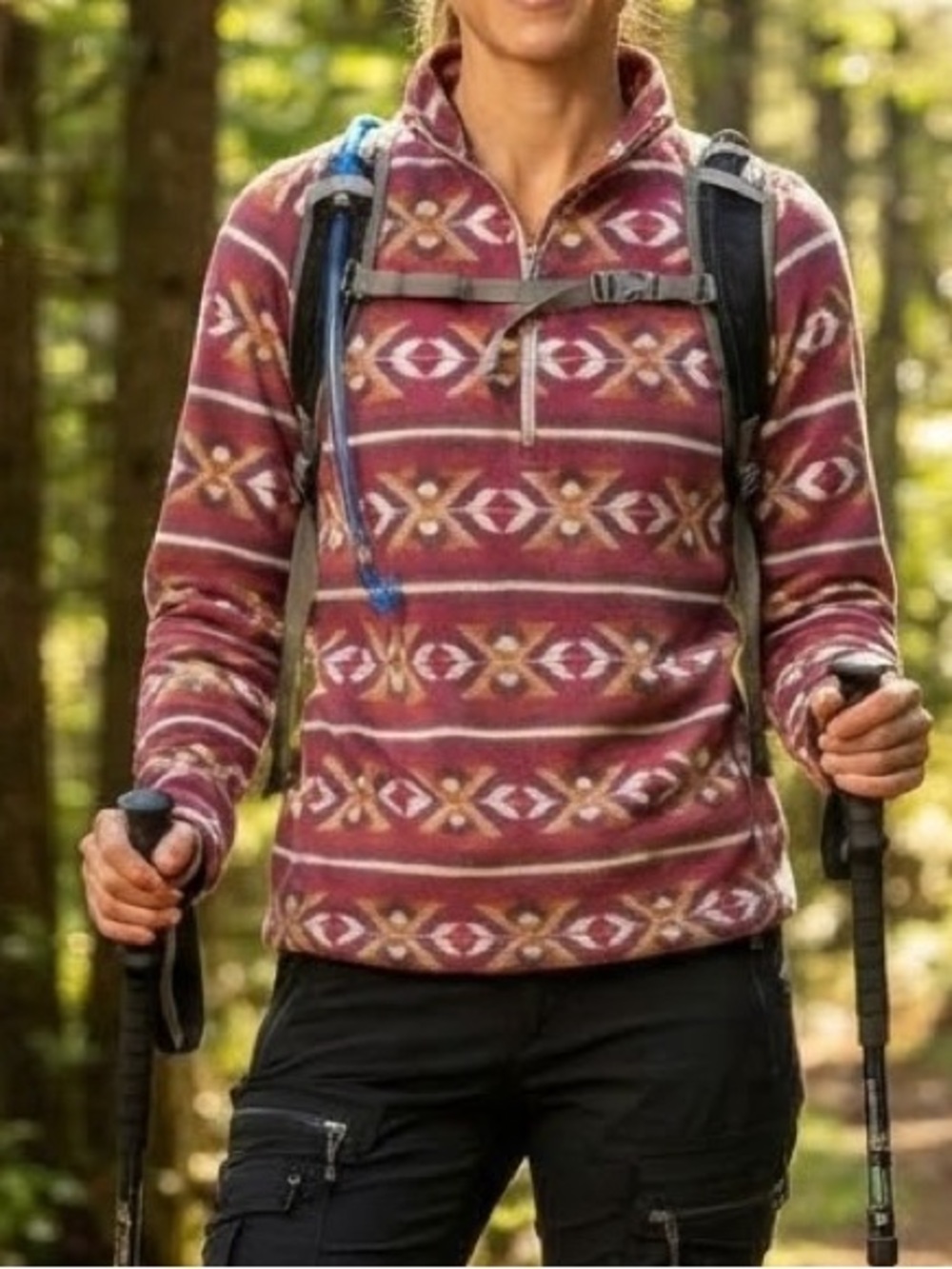 Eddie Bauer Aztec Fair Isle 1/4 Zip Fleece Pullover L Outdoor Hiking Gorpecore
